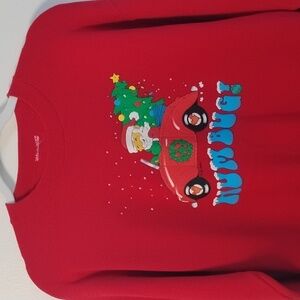 Red Crew Neck Hum Bug Santa Christmas Holiday Sweatshirt Festive Fun Christmas